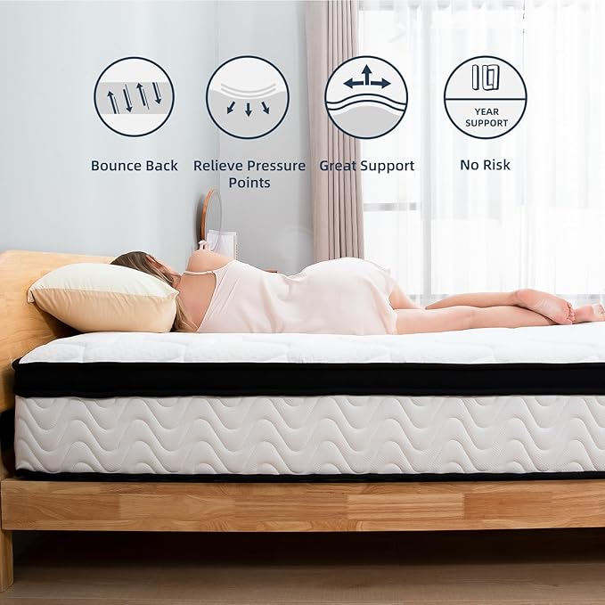 King Size Mattress | 12 Inch Hybrid Mattresses King in a Box | Medium Firm Memory Foam and Individual Pocket Springs | Fiberglass Free Bed Matress | Breathable | CertiPUR-US