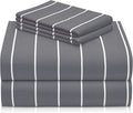 LuxClub 4 PC Cal King Size Sheet Set Bed Sheets, Breathable Luxury Deep Pockets Wrinkle Free Cooling Sheets Machine Washable Hotel Bedding (Cal King, Striped Light Grey)