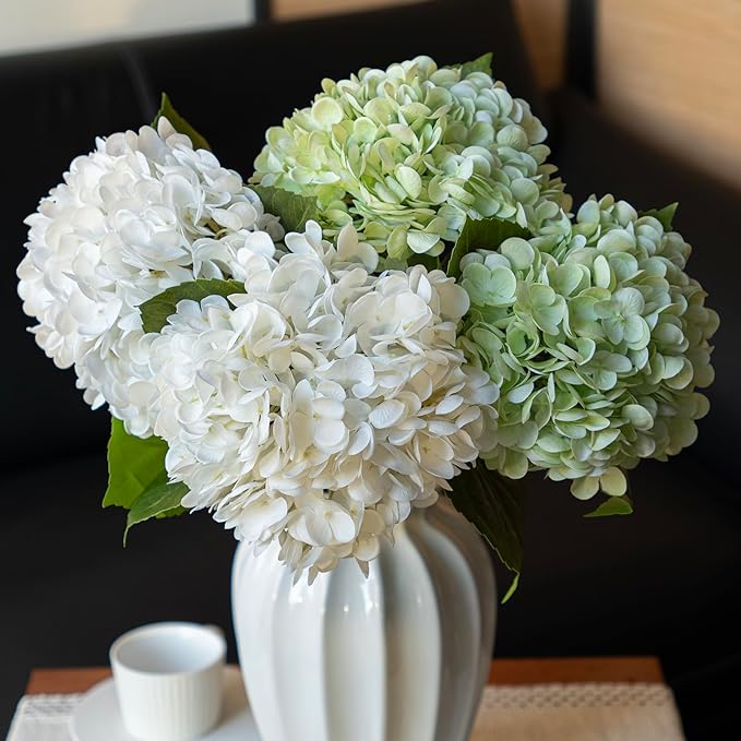 3PCS 22 inch Lifelike Artificial Hydrangea Large Real Touch Flowers Artificial Flowers Dry Flowers Outdoor Wedding Christmas Office Family Party Living Room Table Decoration (White)
