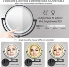 8" Wall Mounted Lighted Makeup Vanity Mirror with 3 Color Lights Stepless Dimming, 1X/10X Magnifying LED 2-Sided Bathroom Touch Sensor Extendable Arm 360 Swivel Shaving Mirror Hardwired, Matte Black