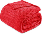 Exclusivo Mezcla Fleece King Size Blanket for Bed, 90x104 Inches Soft Cozy Jacquard Flannel Blankets, Lightweight Fuzzy Plush Warm for Winter, Red