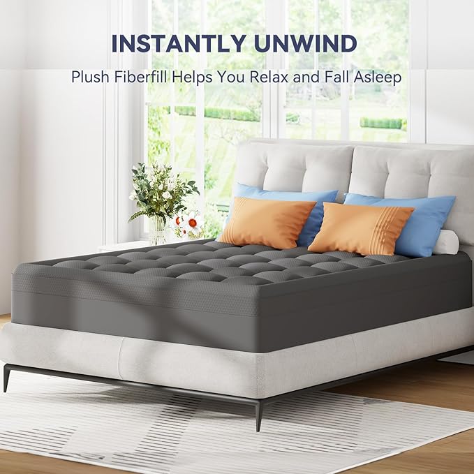 ELEMUSE Dual Layer 3 Inch Memory Foam Mattress Topper Queen, 2 Inch Cooling Gel Memory Foam Plus 1 Inch Down Alternative Pillowtop Mattress Pad with Cooling Cover, Soft Comfort Support, Grey