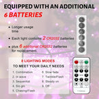 6PCS Fairy Lights Battery Powered with Remote, 7ft 20LEDs Pink Twinkle Mini Lights with Timer, Waterproof Small Silver Wire Firefly Starry for DIY Wedding Party Christmas