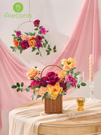 Alecono Artificial Flowers, Hot Pink and Orange Silk Fake Flowers for DIY Wedding Bridal Bouquets, Wedding Cake Flowers for Table Centerpieces Party Home Decorations