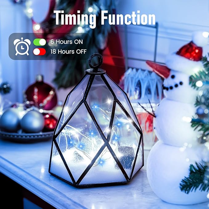 5 Pack Fairy Lights Battery Operated, 7 Feet 20 Led String Lights with Timer, Waterproof Firefly Lights on Silver Wire for Home Party Wedding Christmas Decorations, 6 Hours on/18 Hours Off, Blue White