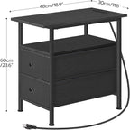 HOOBRO End Table with Charging Station, Narrow Side Table, Nightstand with 2 Non-Woven Drawers, Slim Sofa Side Table, for Small Spaces, Living Room, Bedroom, Black BB486UBZ01