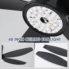 Flush Mount RGB Ceiling Fans with Lights-48 Low Profile Ceiling Fan with Light and Remote/APP Control,DC Reversible,LED Dimmable Blakc Ceiling Fans for Bedroom,Indoor/Outdoor Patio Use