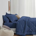 Love's cabin Twin XL Comforter Set Dark Blue, 5 Pieces Twin XL Bed in a Bag, All Season Bedding Sets with 1 Comforter, 1 Flat Sheet, 1 Fitted Sheet, 1 Pillowcase and 1 Pillow Sham