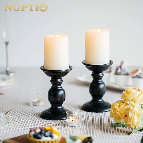 2 Pcs Black Pillar Candle Holders, Most Ideal for 3" Pillar Candles, Gifts for Wedding, Party, Home, Spa, Reiki, Votive Candle (2 x S)