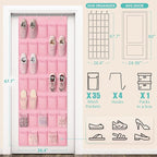 Tiblue Over The Door Shoe Organizers Pink with 35 Mesh Pockets Baby Organizer Storage Hanging Shoe Organizer Shoe Holder Rack For Toddler Girl Room Baby Room Craft Room Bedroom Pantry Bathroom Closet