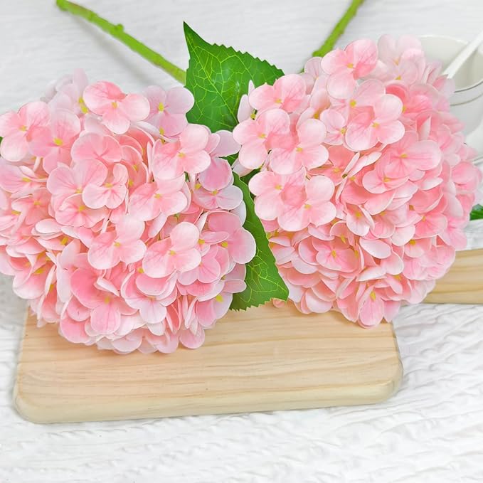 6 Pcs Real Touch Pink Hydrangea Artificial Flowers with Stems, Fake Silk Flowers for Outdoors, Artificial Flowers for Home Decor Wedding Bouquets Centerpieces Vase