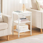 HOOBRO Side Table with Charging Station and USB Ports, Small End Table for Small Space, 3-Tier Nightstand with Adjustable Shelf, for Living Room, Bedroom and Balcony, White WW112BZ01