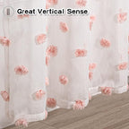 MYSKY HOME Pink Pom Pom Curtains for Living Room Nursery White Sheer Curtains for Girls Bedroom 63 Inch Length Long Window Curtains for Kids Room 2 Pieces Rod Pocket Farmhouse Window Drapes 37" x 63"