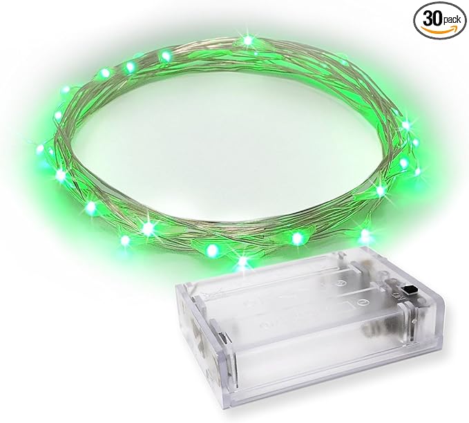 30 LEDs Green Color String Lights Silver Wire Indoor and Outdoor 9.5 Feet Firefly Starry Fairy Lights Battery Powered for DIY, Christmas, Holidays, Party, Bedroom and Centerpieces