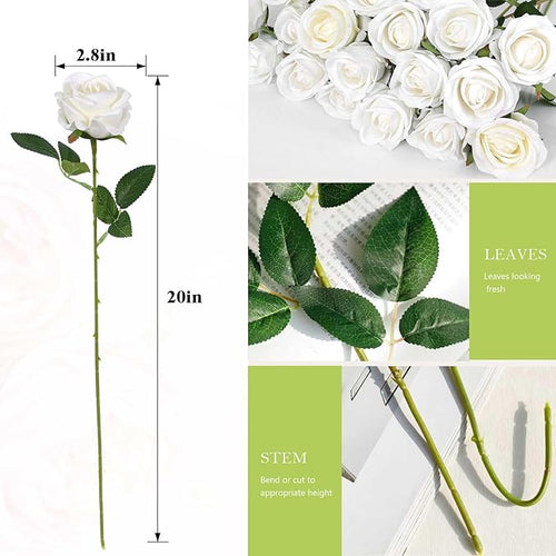 120 Pcs Artificial Roses Bulk Velvet Silk White Roses White Roses for Wedding Centerpieces Bridal Bouquet Mohter's Day Home Decor (120, White)