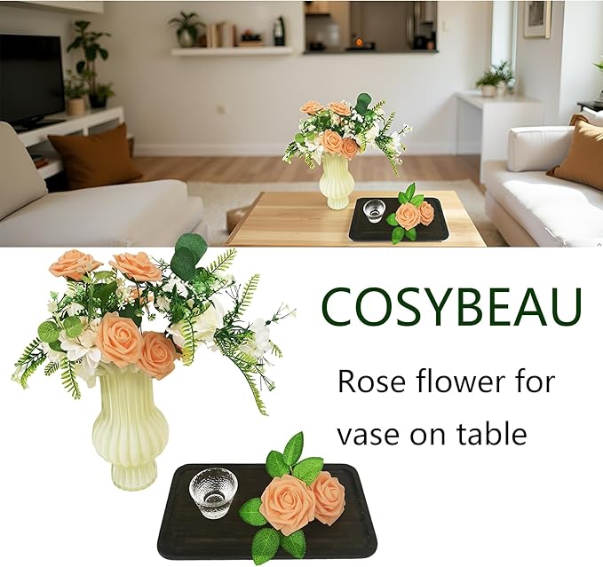 Artificial Rose Flowers 25pcs, Light Orange Foam Fake Rose Faux Flower for Wedding Bouquets Bridal Shower Centerpieces Floral Arrangements Home Decorations Party Backdrops Table