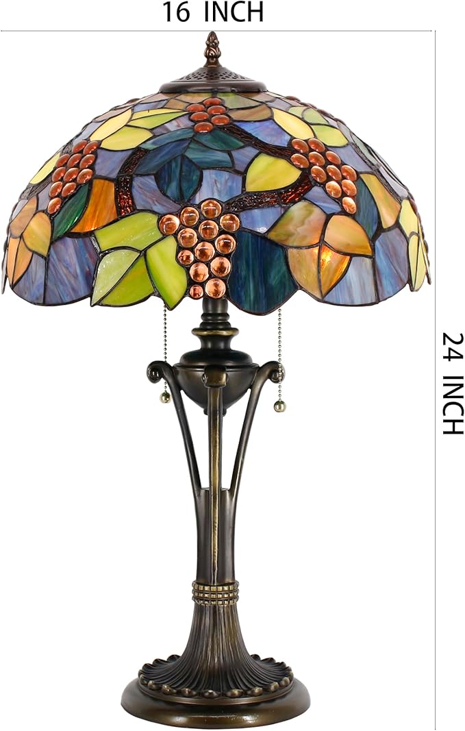 Tiffany Table Lamp Purple Stained Glass Desk Lamp 16X16X24Inches Grape Style Reading Light