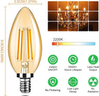 6-Pack Dimmable E12 LED Candelabra Bulbs 40Watt Equivalent, 2200K Amber Warm White, 380Lumens, 4W B11 Amber Chandelier Light Bulbs, LED Filament Clear Glass Candle Lamp for Ceiling Fan Home Decor
