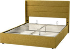 Allewie Full Size Lift Up Storage Bed, Modern Wingback Headboard, Hydraulic Support, No Box Spring Needed, Olive Yellow