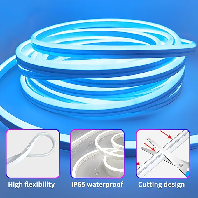 50ft RGB LED neon Rope Lights LED neon Lights with Remote Control/APP Control IP65 Waterproof Flexible Neon LED Strip Lights for Bedroom Room Outdoors Décor