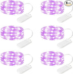 6 Pack LED Fairy Lights 7ft Battery Powered Waterproof Silver Wire 20 Led Mini String Mason Jar Lights for DIY Wedding Party Bedroom Patio Easter Christmas (Purple)