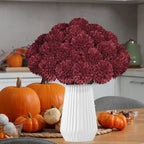 36 Pcs Burgundy Artificial Chrysanthemums Flowers Red Fake Mums Silk Ball Flowers for Fall Home Decor Wedding Table Centerpiece Christmas Floral Arrangements (Burgundy)
