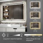 Bathroom Mirror with Lights, 60x40 Inch Gradient Front and Backlit Mirror, 3 Colors Dimmable CRI>90 Double Lights, IP54 Enhanced Anti-Fog, Hanging Plates Wall Mount Lighted Bathroom Mirror