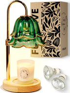 Green Candle Warmer Lamp with Timer Dimmable, Flower Candle Warming Light Height Adjustable, Wax Melt Warmer Candle Lamp for Jar Scented Candles, Birthday Christmas Housewarming Gifts for Women Mom