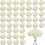 100PCS Artificial Hydrangea Flowers, Fake Flowers Silk Hydrangea Full Flowers Heads with Stems for Wedding Home Party Shop Baby Shower Decor (Ivory Pink)