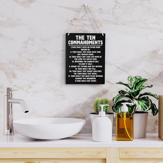 Inspirational Bible Verses Ten Commandments Wall Decor Christian 10 Commandments Wall Art Wooden Hanging Sign Rustic Scripture The Ten Commandments Wall Art for Home Office Decoration 8x10 Inches