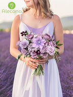 Alecono Artificial Flowers, Purple Fake Flowers Combo Box with Stems for DIY Wedding Bridal Bouquets, Cake Party Table Centerpieces Home Decor