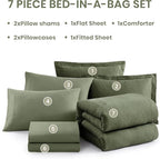 Monbix California King Comforter Set - 7 Pieces Cationic Dyeing Olive Green Bed in a Bag Cal King Bedding Sets with Comforter, Sheets, Pillowcases & Shams, Reversible Bedding Comforters Sets(108 * 92)