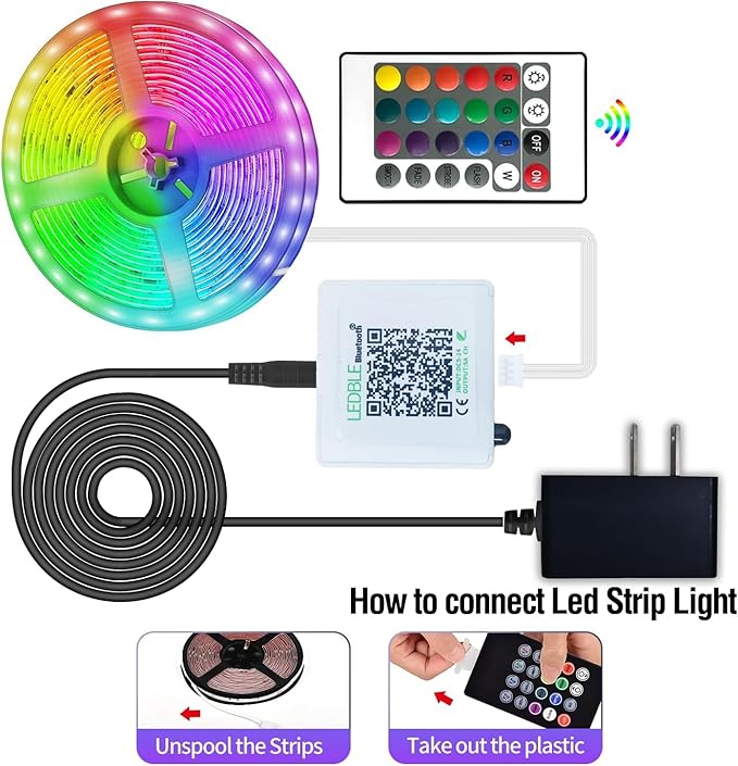 65.6ft/20M Led Strip Lights, Long Smart Music Sync 5050 RGB Color Changing Light Strip Bluetooth APP/IR Remote/Switch Box Control Rope Lights LED Lights for Bedroom,Party,Home Decoration,Festival