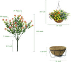 Artificial Hanging Plants Flowers with Basket for Spring Summer Outdoor Decoration, Yellow Purple White Orange