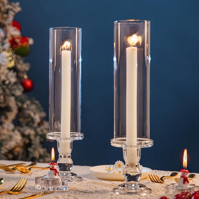 Hurricane Candle Holder Glass Taper Hurricane Clear Tall Candlestick Candles Holders Table Centerpiece Wedding Party Dining Event Home Decor (6)