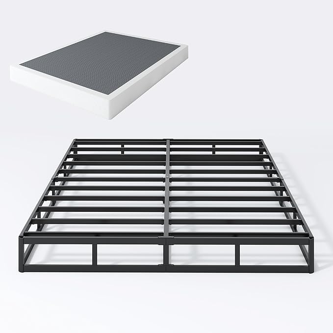 7 Inch Box Spring Full Size Bed Base, 3000 lbs Black Heavy Duty Metal Mattress Foundation with Easy Clean Fabric Cover, No Noise,Easy Assembly