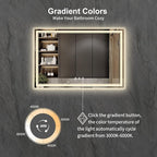 Bathroom Mirror with Lights, 60x40 Inch Gradient Front and Backlit Mirror, 3 Colors Dimmable CRI>90 Double Lights, IP54 Enhanced Anti-Fog, Hanging Plates Wall Mount Lighted Bathroom Mirror