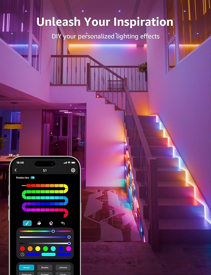 Lepro S1 AI LED Strip Lights for Bedroom - 65.6ft Smart RGB Light Strips with IC and Rainbow Chasing Effects, Color Segment DIY, Personalized Al Lighting Designer, No Remote, 2.4G Wi-Fi & Bluetooth