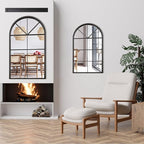 ironsmithn Arched Mirror, Windowpane Mirror, 31.5"x19.7" Window Finished Metal Mirrors, Black Grid Mirrors for Decor Living Room Fireplace Entryway Bedroom Hallway