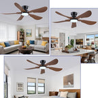 52 Inch Modern Ceiling Fans with Lights, Flush Mount Ceiling Fan with Light and Remote/APP Control, 5 Reversible 6 Speeds Curved Blades, 3 CCT Dimmable Lights for Kids Room, Brown