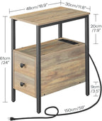 HOOBRO End Table with Charging Station, Narrow Side Table with 2 Drawer & USB Ports & Power Outlets, Nightstand for Small Spaces, for Living Room, Bedroom, Sapphire Brown UC541BZ01