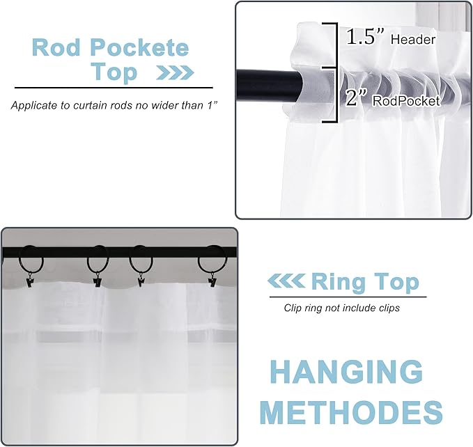 OWENIE Sheer White Curtains, Sheer Curtains 90 inches Long 2 Panels Set, Rod Pocket Voile Fimly Sheer Drapes for Living Room/Bedroom, 2pcs, Each 42" W x 90" L