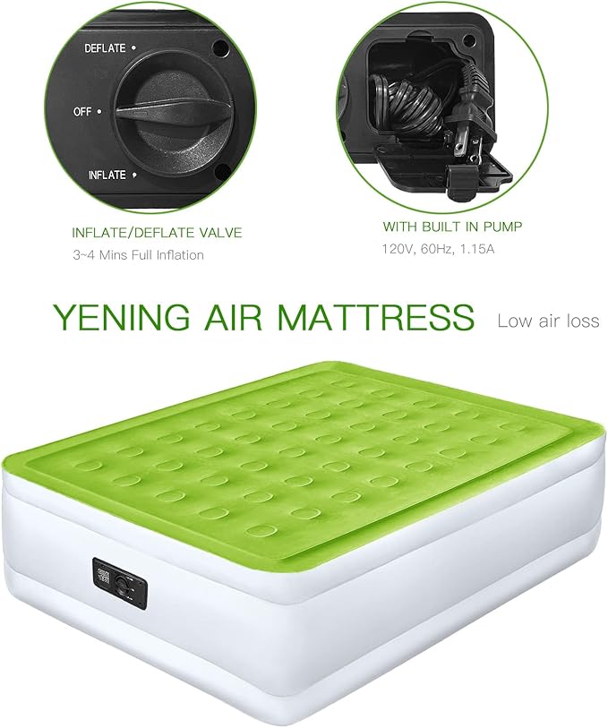 YENING Twin Size Air Mattress with Built in Pump Raised Single Inflatable Bed Blow up Mattressith Camping Airbed 18 Inch Tall
