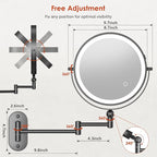 9" Wall Mounted Lighted Makeup Mirror,4000mAh Rechargeable Double Sided 1X/30X Magnifying Mirror with Light,Touch Dimmable,Extended Arm 360 Rotation Wall Mounted Makeup Mirror 3 Color Lights