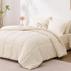 Love's cabin Queen Comforter Set Beige, 7 Pieces Queen Bed in a Bag, All Season Bedding Sets with 1 Comforter, 1 Flat Sheet, 1 Fitted Sheet, 2 Pillowcase and 2 Pillow Sham