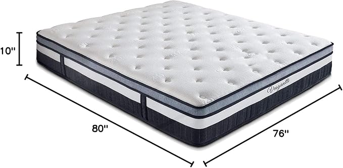 Vesgantti King Mattress 10 Inch Innerspring Multilayer Hybrid King Size Mattress - Ergonomic Design with Memory Foam and Pocket Spring Mattresses King Size - Box Top Series Medium Firm Feel
