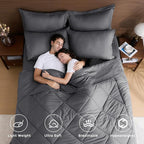 HEVUMYI Twin Comforter Set - 5-Piece All Season Bed in a Bag Twin, Ultra Soft Bedding Set with Comforter, Flat Sheet, Fitted Sheet, Pillowcases, Pillow Shams, Dark Grey