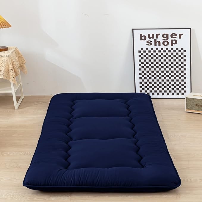 MAXYOYO Cot Japanese Floor Futon Mattress, Single Size Tatami Mat Sleeping Pad Foldable Roll Up Boys Girls Narrow Mattress Kids Lounger Pillow Bed