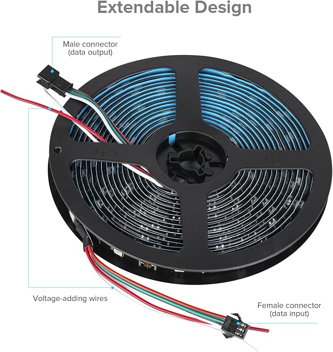 SEZO WS2812B LED Strip Light 3.3FT 100LEDs DC5V Individual Addressable LED Strip SMD5050 RGB 100Pixel Dream Color Programmable LED Light Strip Flexible IP30 Non-Waterproof Black PCB