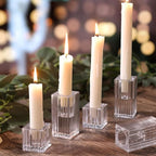 LETINE 12pcs Vertical Stripe Glass Candlestick Holders - Chic Taper Candle Sticks Holder Set for Elegant Dining & Home Decor - Ideal for Wedding Centerpieces, Parties, and Celebrations